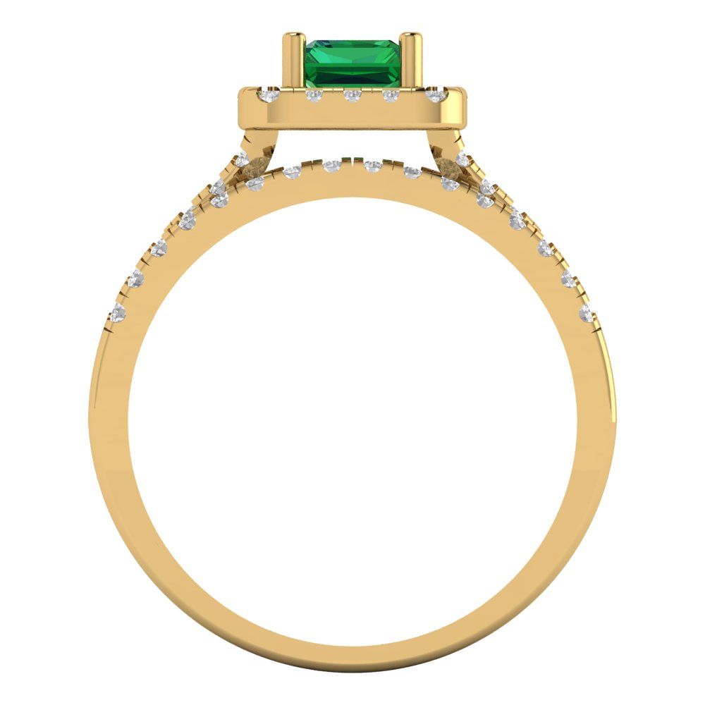 1.72 cttw Emerald Cut Simulated Emerald Bridal Set - Solid Yellow Gold Engagement Ring & Wedding Band