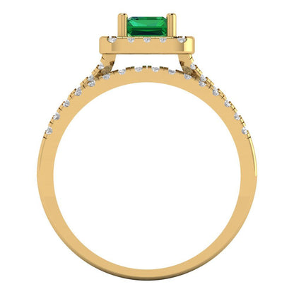 1.72 cttw Emerald Cut Simulated Emerald Bridal Set - Solid Yellow Gold Engagement Ring & Wedding Band