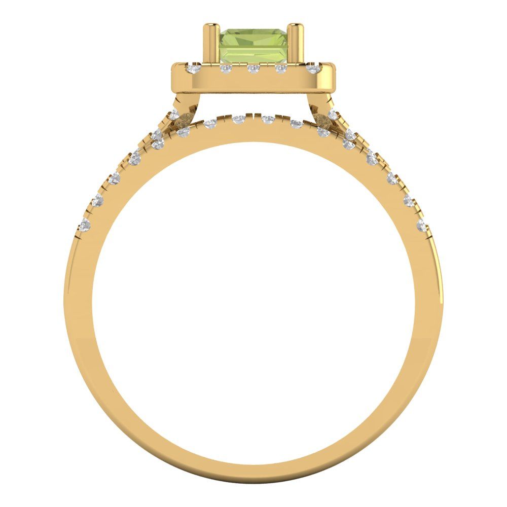 1.72 cttw Emerald Cut Natural Peridot Bridal Set - Solid Yellow Gold Engagement Ring & Wedding Band