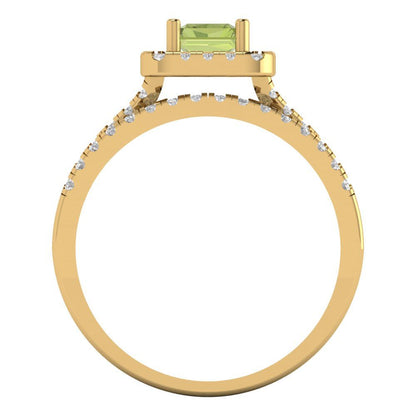 1.72 cttw Emerald Cut Natural Peridot Bridal Set - Solid Yellow Gold Engagement Ring & Wedding Band