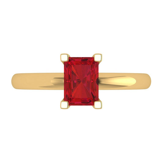 1 cttw Simulated Pink Tourmaline Solitaire  Engagement Ring - Solid Yellow Gold (VVS1, Emerald Cut,7X5mm)