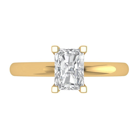 1 cttw Zirconia Simulated Diamond Solitaire  Engagement Ring - Solid Yellow Gold (VVS1, Emerald Cut,7X5mm)