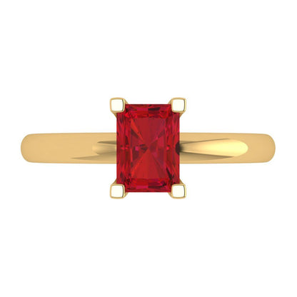 1 cttw Simulated Ruby Solitaire  Engagement Ring - Solid Yellow Gold (VVS1, Emerald Cut,7X5mm)