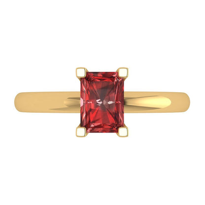 1 cttw Natural Garnet Solitaire  Engagement Ring - Solid Gold (Emerald Cut,7X5mm)