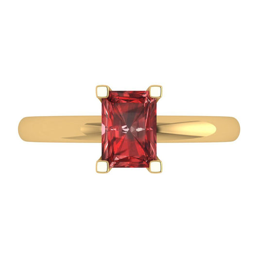 1 cttw Natural Garnet Solitaire  Engagement Ring - Solid Yellow Gold (VVS1, Emerald Cut,7X5mm)