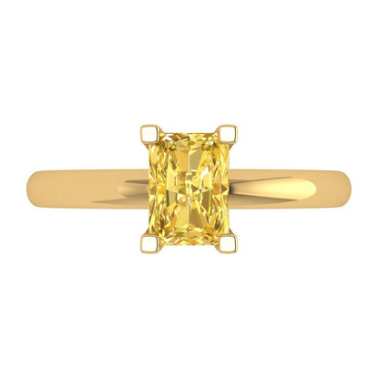 1 cttw Zirconia Simulated Yellow Diamond Solitaire  Engagement Ring - Solid Gold (VVS1, Emerald Cut,7X5mm)