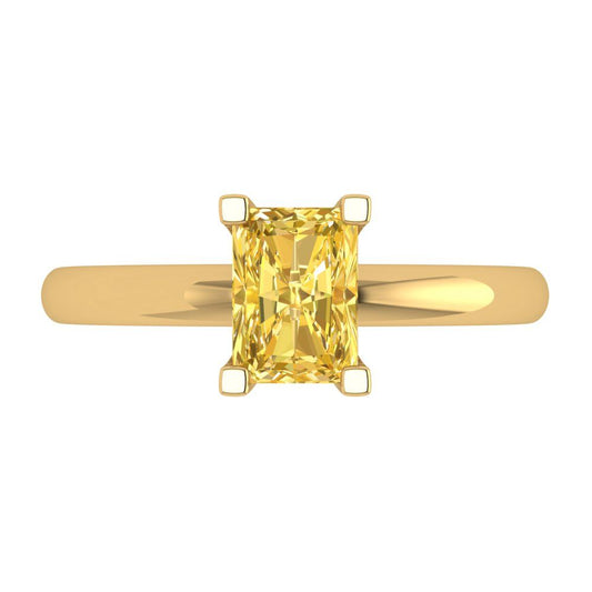 1 cttw Zirconia Simulated Yellow Diamond Solitaire  Engagement Ring - Solid Yellow Gold (VVS1, Emerald Cut,7X5mm)