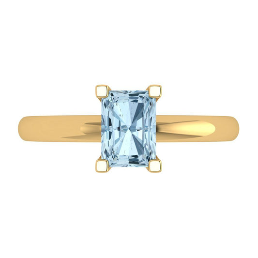 1 cttw Natural Swiss Blue Topaz Solitaire  Engagement Ring - Solid Yellow Gold (VVS1, Emerald Cut,7X5mm)