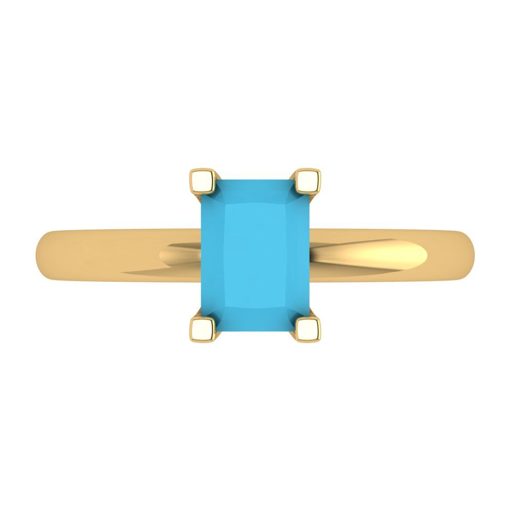 1 cttw Simulated Turquoise Solitaire  Engagement Ring - Solid Gold (Emerald Cut,7X5mm)