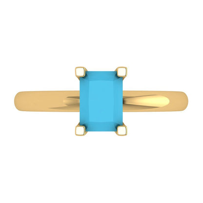 1 cttw Simulated Turquoise Solitaire  Engagement Ring - Solid Gold (Emerald Cut,7X5mm)