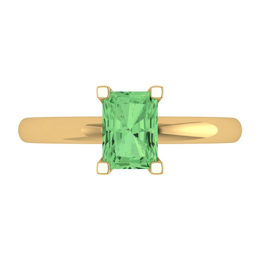 1 cttw Zirconia Simulated Green Diamond Solitaire  Engagement Ring - Solid Gold (VVS1, Emerald Cut,7X5mm)