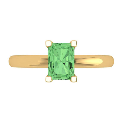 1 cttw Zirconia Simulated Green Diamond Solitaire  Engagement Ring - Solid Gold (VVS1, Emerald Cut,7X5mm)