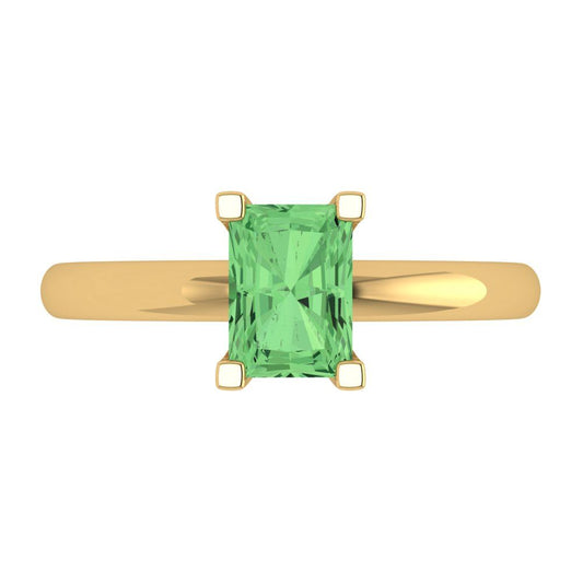 1 cttw Zirconia Simulated Green Diamond Solitaire  Engagement Ring - Solid Yellow Gold (VVS1, Emerald Cut,7X5mm)