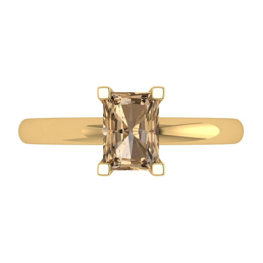 1 cttw Zirconia Simulated Champagne Diamond Solitaire  Engagement Ring - Solid Yellow Gold (VVS1, Emerald Cut,7X5mm)