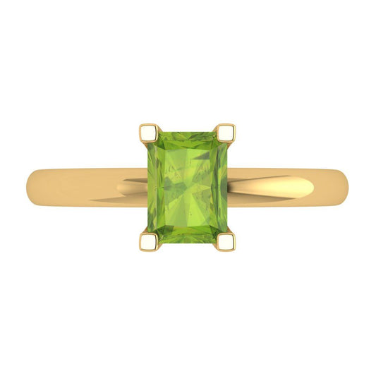 1 cttw Natural Peridot Solitaire  Engagement Ring - Solid Yellow Gold (VVS1, Emerald Cut,7X5mm)