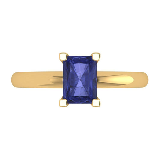 1 cttw Simulated Tanzanite Solitaire  Engagement Ring - Solid Yellow Gold (VVS1, Emerald Cut,7X5mm)