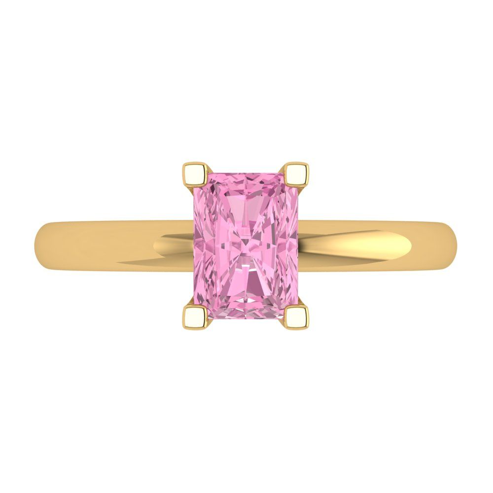 1 cttw Zirconia Simulated Pink Diamond Solitaire  Engagement Ring - Solid Gold (VVS1, Emerald Cut,7X5mm)