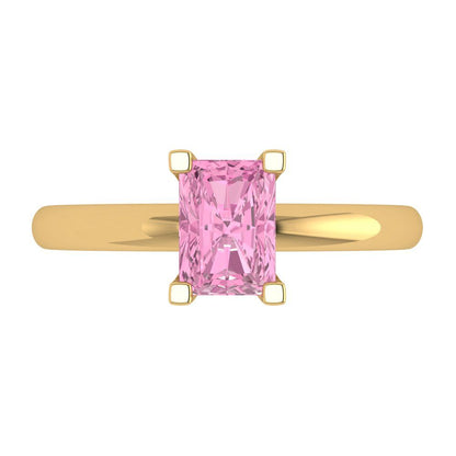 1 cttw Zirconia Simulated Pink Diamond Solitaire  Engagement Ring - Solid Gold (VVS1, Emerald Cut,7X5mm)