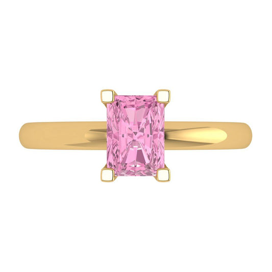 1 cttw Zirconia Simulated Pink Diamond Solitaire  Engagement Ring - Solid Yellow Gold (VVS1, Emerald Cut,7X5mm)