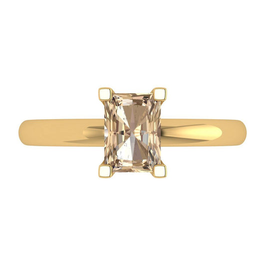 1 cttw Yellow Moissanite Solitaire  Engagement Ring - Solid Yellow Gold (VVS1, Emerald Cut,7X5mm)