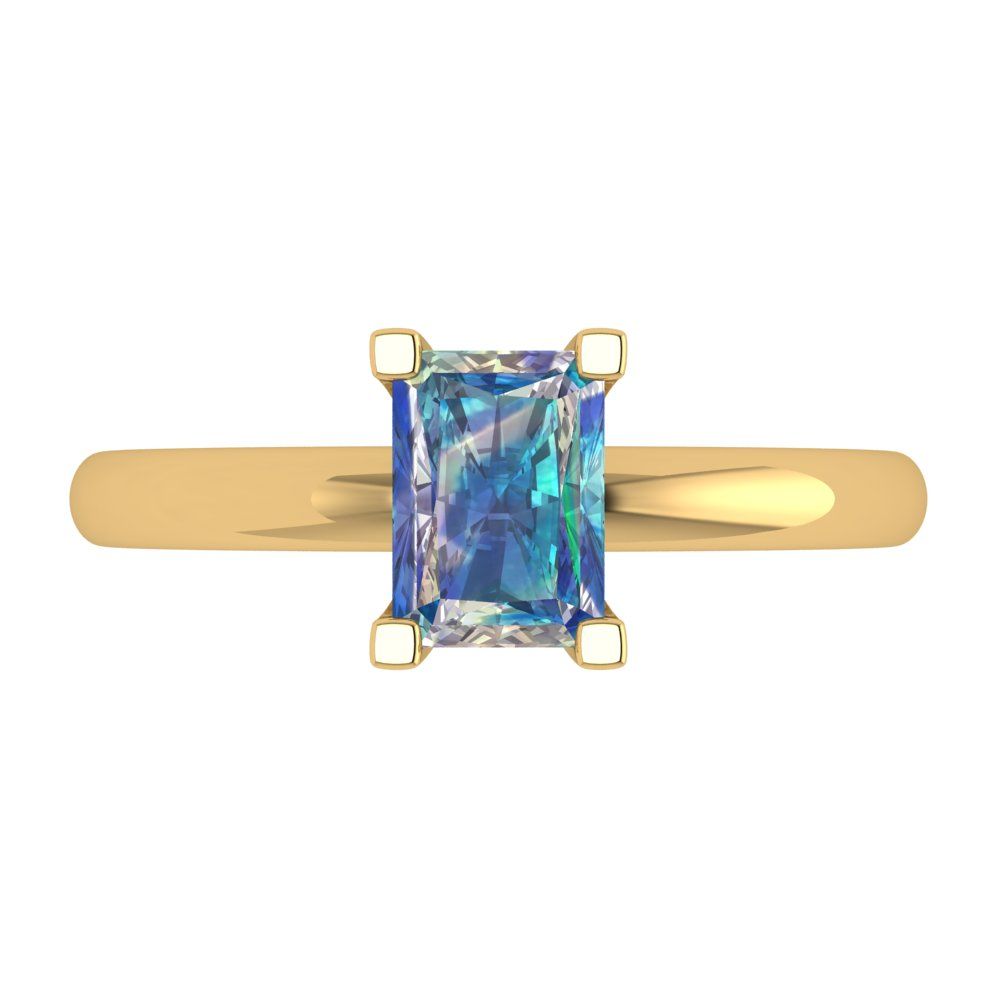 1 cttw Blue Moissanite Solitaire  Engagement Ring - Solid Gold (Emerald Cut,7X5mm)