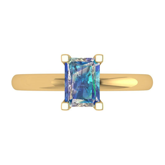1 cttw Blue Moissanite Solitaire  Engagement Ring - Solid Yellow Gold (VVS1, Emerald Cut,7X5mm)