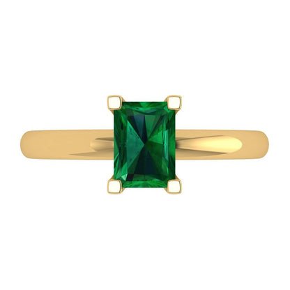 1 cttw Simulated Emerald Solitaire  Engagement Ring - Solid Gold (Emerald Cut,7X5mm)