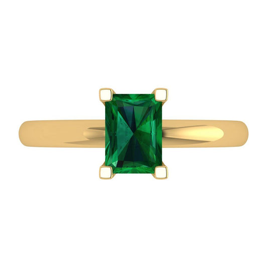 1 cttw Simulated Emerald Solitaire  Engagement Ring - Solid Yellow Gold (VVS1, Emerald Cut,7X5mm)