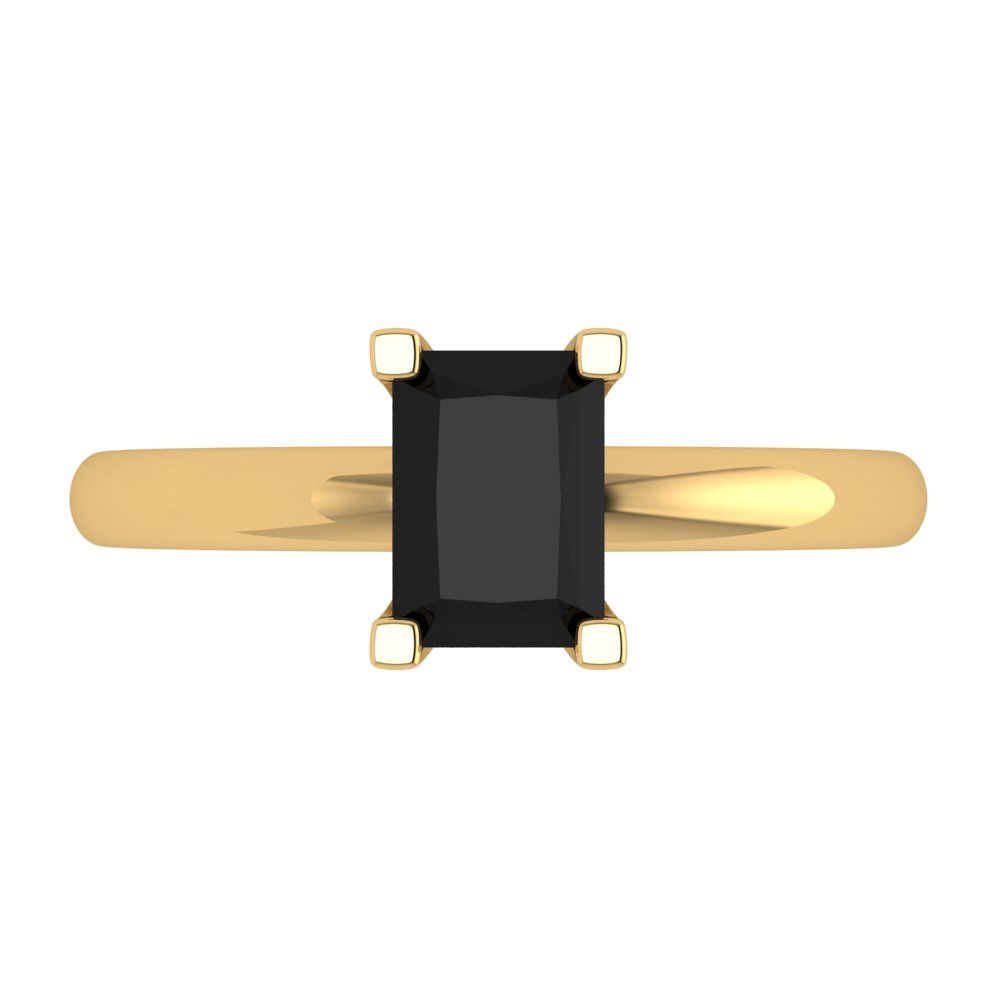 1 cttw Natural Onyx Solitaire  Engagement Ring - Solid Gold (Emerald Cut,7X5mm)