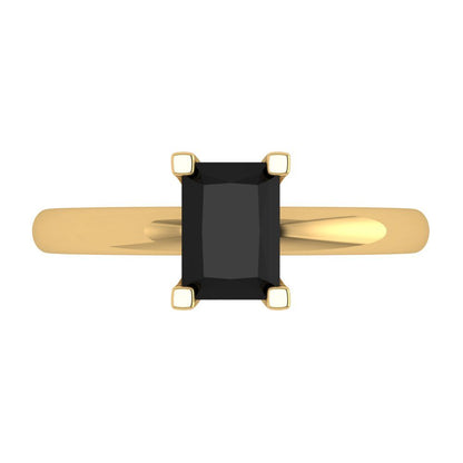 1 cttw Natural Onyx Solitaire  Engagement Ring - Solid Gold (Emerald Cut,7X5mm)