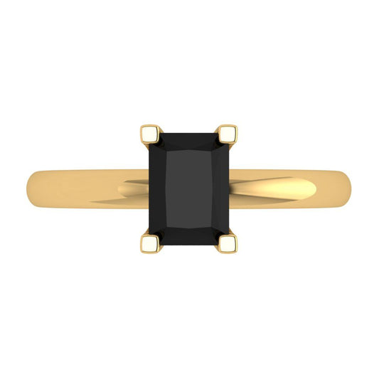 1 cttw Natural Onyx Solitaire  Engagement Ring - Solid Yellow Gold (VVS1, Emerald Cut,7X5mm)