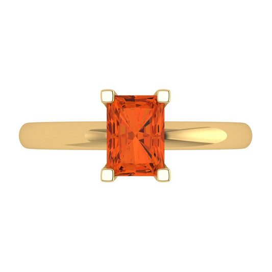 1 cttw Zirconia Simulated Red Diamond Solitaire  Engagement Ring - Solid Yellow Gold (VVS1, Emerald Cut,7X5mm)