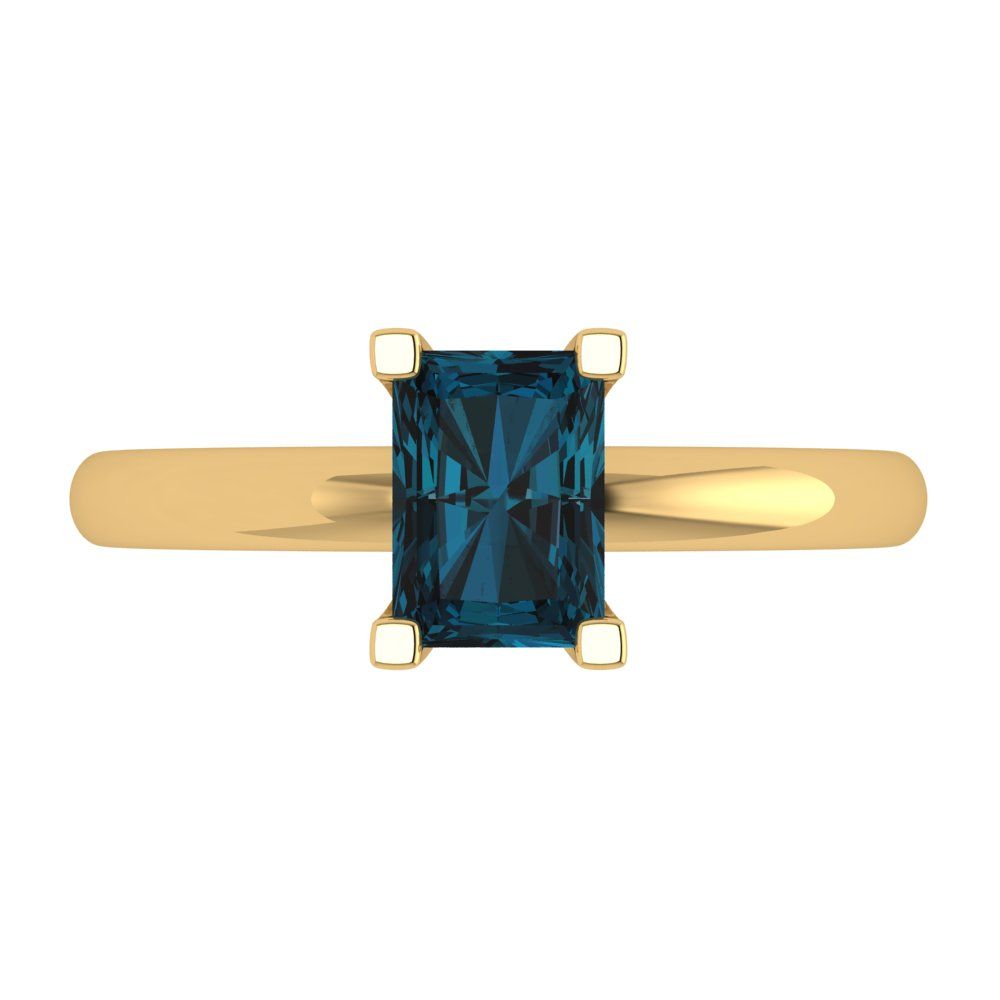 1 cttw Natural London Blue Topaz Solitaire  Engagement Ring - Solid Gold (Emerald Cut,7X5mm)