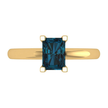 1 cttw Natural London Blue Topaz Solitaire  Engagement Ring - Solid Gold (Emerald Cut,7X5mm)