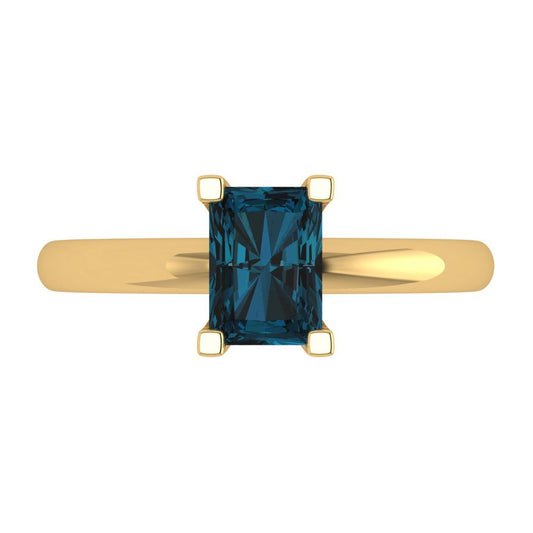1 cttw Natural London Blue Topaz Solitaire  Engagement Ring - Solid Yellow Gold (VVS1, Emerald Cut,7X5mm)
