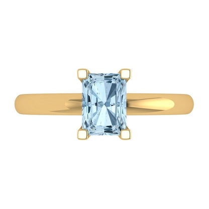 1 cttw Natural Aquamarine Solitaire  Engagement Ring - Solid Gold (Emerald Cut,7X5mm)