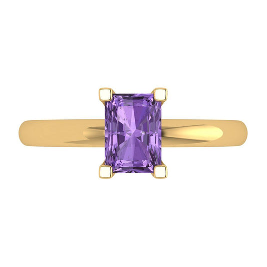 1 cttw Simulated Alexandrite Solitaire  Engagement Ring - Solid Yellow Gold (VVS1, Emerald Cut,7X5mm)