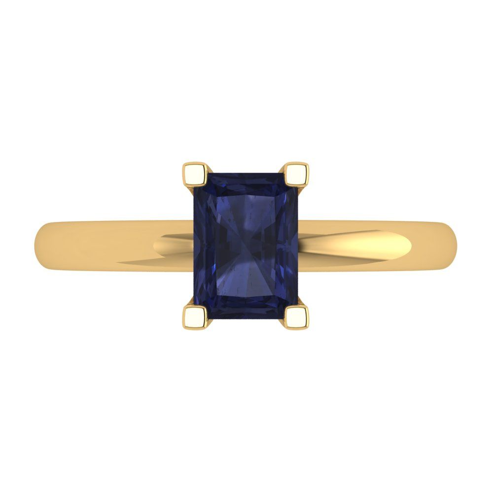 1 cttw Simulated Blue Sapphire Solitaire  Engagement Ring - Solid Gold (Emerald Cut,7X5mm)
