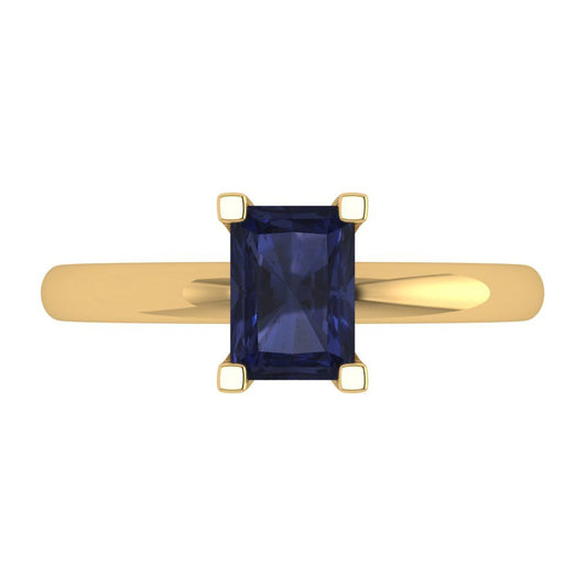 1 cttw Simulated Blue Sapphire Solitaire  Engagement Ring - Solid Yellow Gold (VVS1, Emerald Cut,7X5mm)