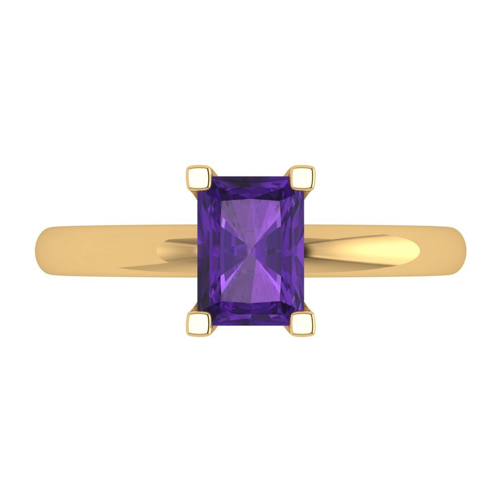 1 cttw Natural Amethyst Solitaire  Engagement Ring - Solid Gold (Emerald Cut,7X5mm)
