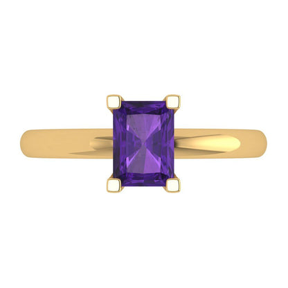 1 cttw Natural Amethyst Solitaire  Engagement Ring - Solid Gold (Emerald Cut,7X5mm)