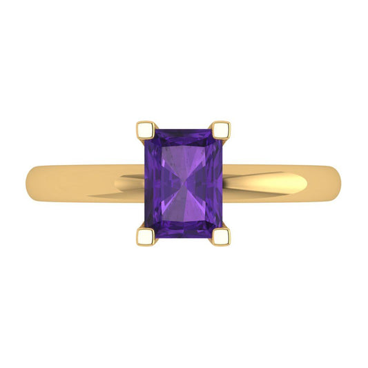 1 cttw Natural Amethyst Solitaire  Engagement Ring - Solid Yellow Gold (VVS1, Emerald Cut,7X5mm)