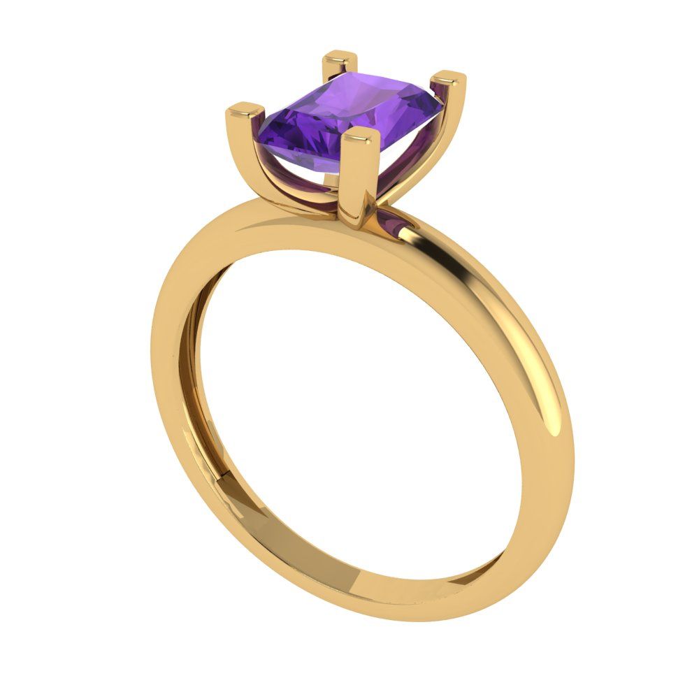 1 cttw Natural Amethyst Solitaire  Engagement Ring - Solid Gold (Emerald Cut,7X5mm)