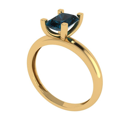 1 cttw Natural London Blue Topaz Solitaire  Engagement Ring - Solid Gold (Emerald Cut,7X5mm)
