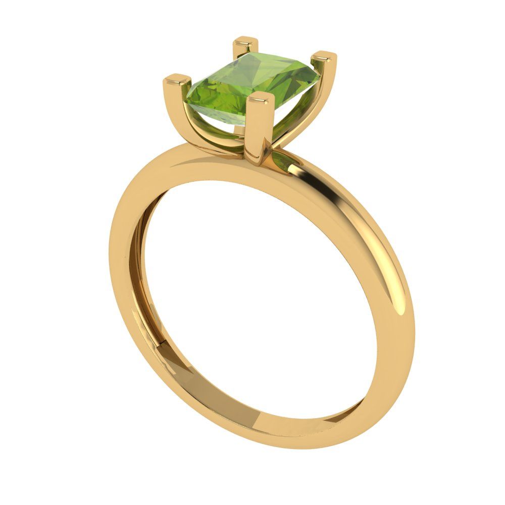 1 cttw Natural Peridot Solitaire  Engagement Ring - Solid Gold (Emerald Cut,7X5mm)