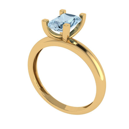 1 cttw Natural Sky Blue Topaz Solitaire  Engagement Ring - Solid Gold (Emerald Cut,7X5mm)