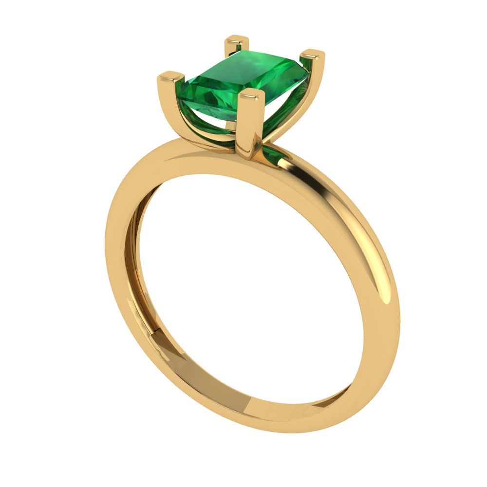 1 cttw Simulated Emerald Solitaire  Engagement Ring - Solid Gold (Emerald Cut,7X5mm)