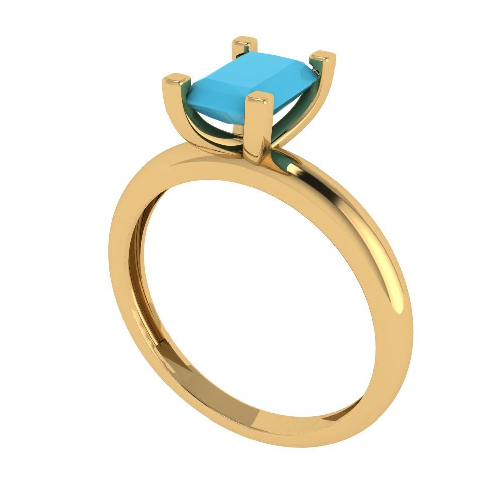1 cttw Simulated Turquoise Solitaire  Engagement Ring - Solid Gold (Emerald Cut,7X5mm)
