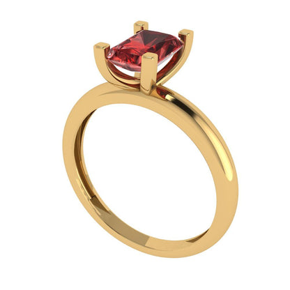1 cttw Natural Garnet Solitaire  Engagement Ring - Solid Gold (Emerald Cut,7X5mm)
