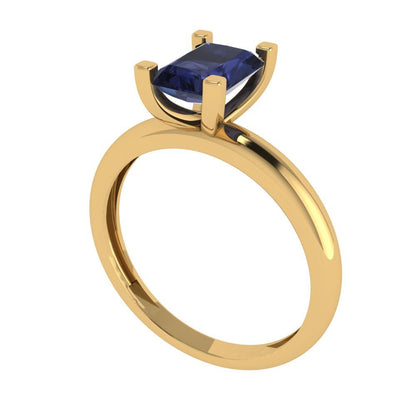 1 cttw Simulated Blue Sapphire Solitaire  Engagement Ring - Solid Gold (Emerald Cut,7X5mm)